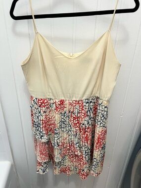 Eve Cream Spaghetti Strap Dress with Red & Blue Print